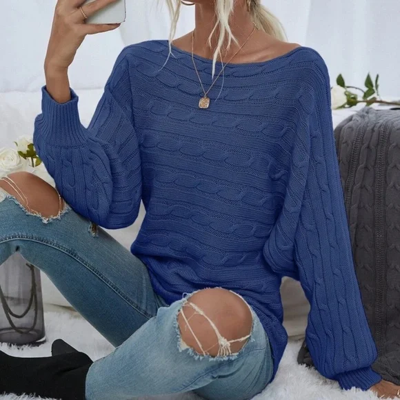 Cozy Cable Knit Oversized Sweater Top - Picture 6 of 13